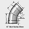 2.125" 16 ga. Carbon Steel Elbow, 45 x 3.5" CLR, with Expanded Ends