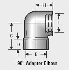 90º Adapter Elbow, 2" FNPT x 2.125" ID, 16 ga. Cast Iron