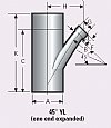 2.125" 16 ga. 304 Stainless Steel YL, 45 x 5" CLR